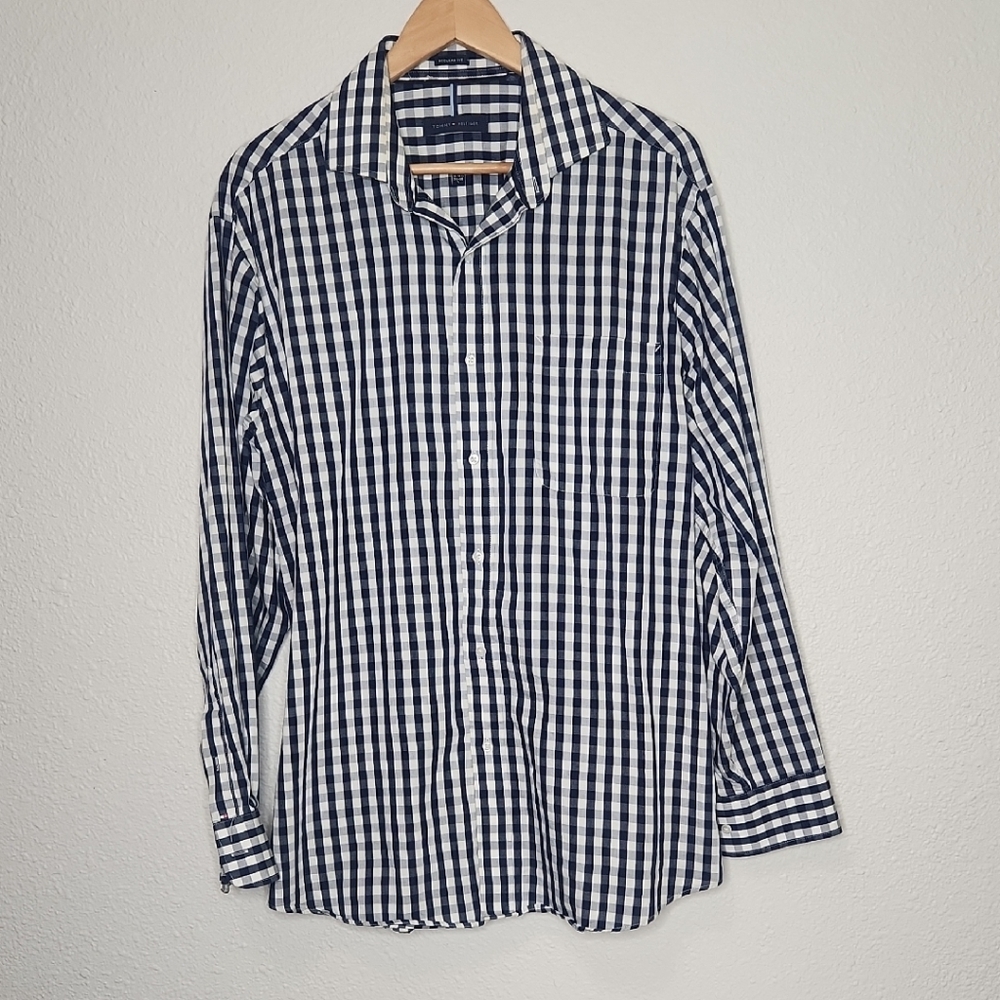 Tommy Hilfiger Blue and White Casual Button Down Shirt